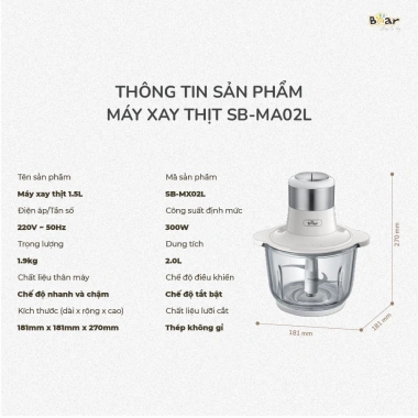 Máy Xay Thịt Đa Năng Bear 2L Cối Thủy Tinh Chống Ồn, Xay Nhuyễn Cá Rau Củ, Dễ Vệ Sinh SB-MA02L 8