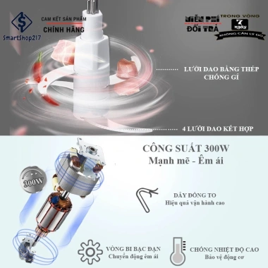 Máy xay thịt đa năng Bear QSJ-C03M1 2L lưỡi dao inox sắc bén, gọn nhẹ, BH 18 tháng - 449.100₫