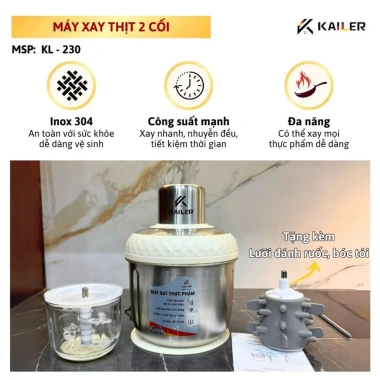 Máy Xay Thịt Đa Năng KAILER KL-230 2 Cối - Bảo Hành 2 Năm, Giá 489.000đ