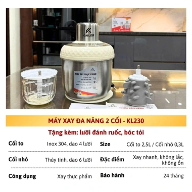 Máy Xay Thịt Đa Năng KAILER KL-230 2 Cối - Bảo Hành 2 Năm, Giá 489.000đ