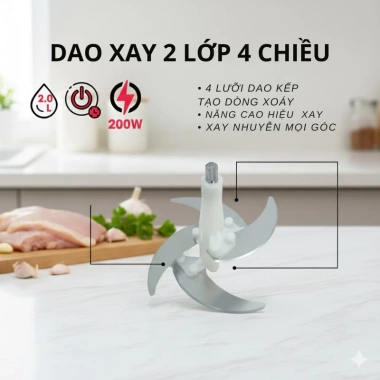 Máy xay thịt ĐAT TƯỜNG inox 2L 4 lưỡi kép - xay thực phẩm, rau củ, quả tươi ngon 2