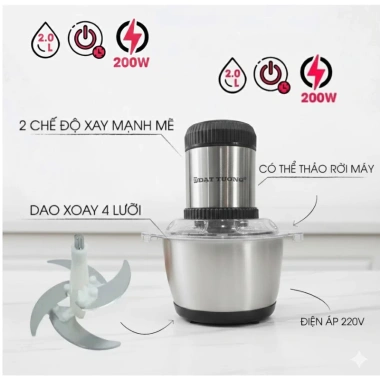 Máy xay thịt ĐAT TƯỜNG inox 2L 4 lưỡi kép - xay thực phẩm, rau củ, quả tươi ngon 3
