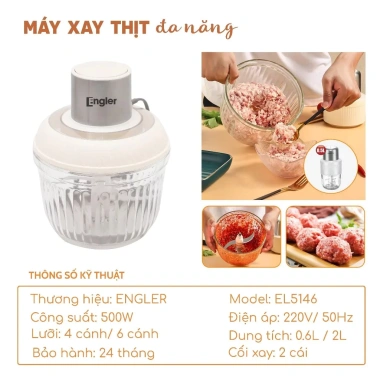 Máy xay thịt Engler EL5.146 500W hai cối, xay nhuyễn mọi thực phẩm - 370.000₫ 2