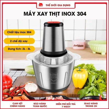Máy Xay Thịt INOX 304 2L 250W 4 Lưỡi Dao Xay Thịt Cá Rau Củ Sinh Tố 60.000VND 4