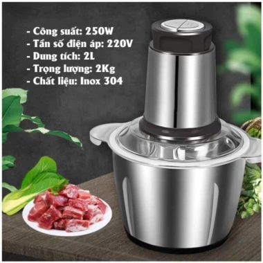 Máy Xay Thịt Inox 304 Chống Vỡ 2L - Động Cơ 250W, 4 Lưỡi Dao Kép, Giá chỉ 225.000 VND