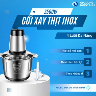 Máy xay thịt mini cầm tay Inox 304 4 lưỡi đa năng, 2.500W, giá chỉ 116.070₫