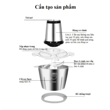 Máy xay thịt mini cầm tay Inox 304 4 lưỡi đa năng, 2.500W, giá chỉ 116.070₫
