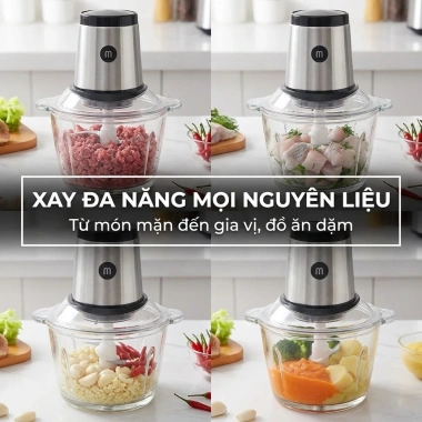 Máy xay thịt Mishio MK135 1.8L cối thủy tinh, motor 300W đồng nguyên chất, giá 449.000₫ 2