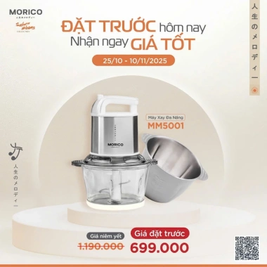Máy xay thịt Morico MM5.001 500W 2 cối Thủy Tinh và Inox xay giò chuẩn giá chỉ 869.000đ