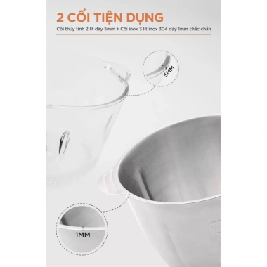 Máy xay thịt Morico MM5.001 500W 2 cối Thủy Tinh và Inox xay giò chuẩn giá chỉ 869.000đ