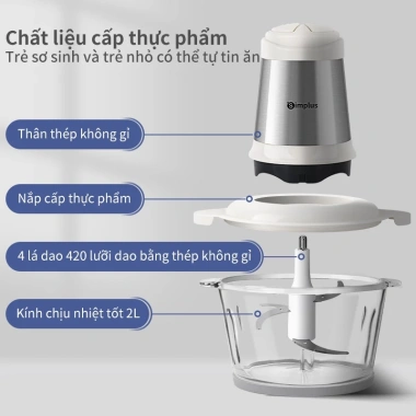 Máy Xay Thịt Simplus 2L Cối Thủy Tinh 420 Lưỡi Dao Thép - Giá 361k, Bảo Hành 12 Tháng