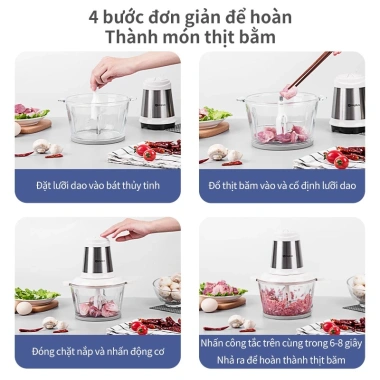 Máy Xay Thịt Simplus 2L Cối Thủy Tinh 420 Lưỡi Dao Thép - Giá 361k, Bảo Hành 12 Tháng