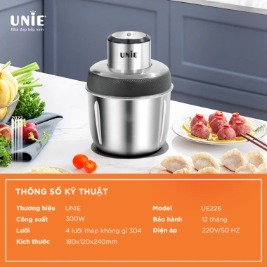 Máy xay thịt Unie UE226 GHM 2 cối inox 2,5L - Bảo hành 1 năm, giá ưu đãi 715.000₫