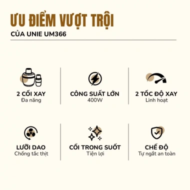 Máy xay thịt Unie UM366 400W 2 cối đa năng - hàng chính hãng, giảm giá 589k 7 Máy xay thịt Unie UM366 400W 2 cối đa năng - hàng chính hãng, giảm giá 589k 7