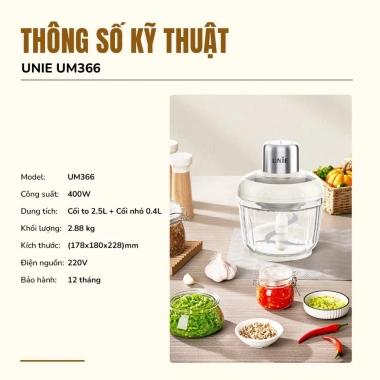 Máy xay thịt Unie UM366 400W 2 cối đa năng - hàng chính hãng, giảm giá 589k