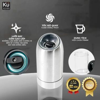 Máy xay tiêu muối tự động đa chế độ xay thô mịn, bảo hành 2 năm KU KYMQ-63B 472.500₫ 8