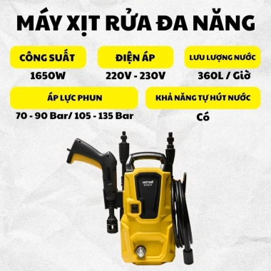 Máy Xịt Rửa HUTER 1.350W 360L/h 70-100Bar – Rửa Xe, Sân Vườn, Tường Nhà, BH 12 Tháng 2