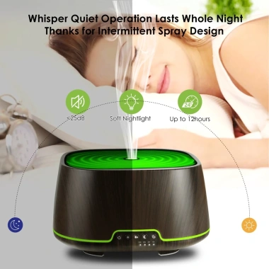 Máy xông tinh dầu 650ml trụ gỗ vuông, đèn LED, tạo hương thơm, tạo ẩm, giảm 22% 2