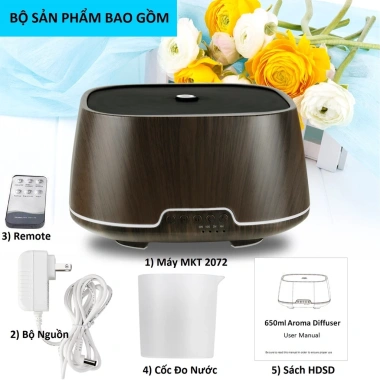 Máy xông tinh dầu 650ml trụ gỗ vuông, đèn LED, tạo hương thơm, tạo ẩm, giảm 22% 3