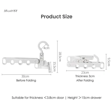 MceHKF Giá Treo Gập Lại 5 Lỗ - Thanh treo móc quần áo di động, du lịch, cắm trại 5