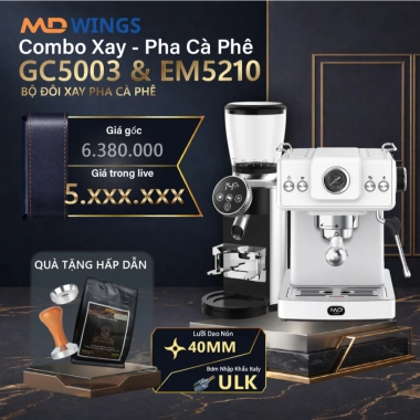 MDWINGS EM5.210 20bar 1.350W + GC5.003 150W - Máy pha & xay cà phê, BH 12 tháng, Giá 5.98 triệu