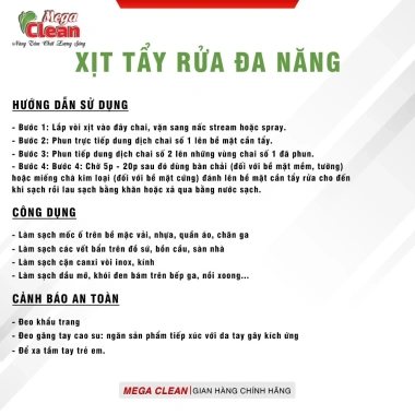 Mega Clean 500ml - Tẩy đa năng siêu sạch vết bẩn gốm sứ, inox, nhựa, quần áo, xoong nồi - Chỉ 79.000đ