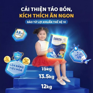 Men vi sinh Norita cho trẻ ăn ngon, giảm táo bón, cân bằng tiêu hoá - Hộp 15 ống 540k
