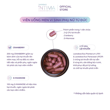 Men vi sinh phụ nữ Lactobact Intima 60 viên nhập khẩu Đức - bổ sung lợi khuẩn, D-Mannose hỗ trợ sức khỏe tiết niệu