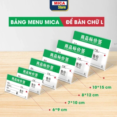 Menu Mica Chữ L Trong Suốt - Bảng Tên, Kệ Nhãn Giá Mini Đặt Bàn, Giá 3.800 dong