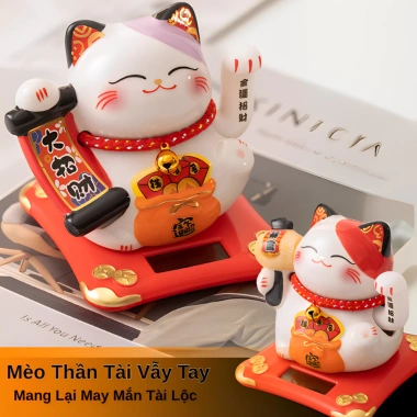 Mèo Thần Tài năng lượng mặt trời vẫy tay - May mắn trang trí phòng khách, bàn làm việc, 60.000đ