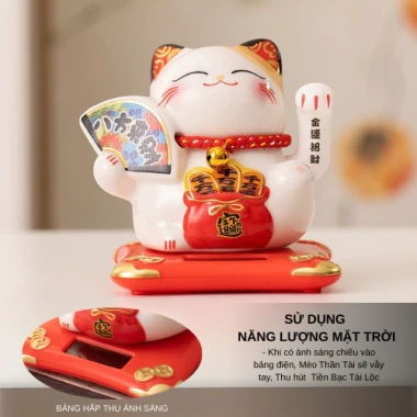 Mèo Thần Tài năng lượng mặt trời vẫy tay - May mắn trang trí phòng khách, bàn làm việc, 60.000đ