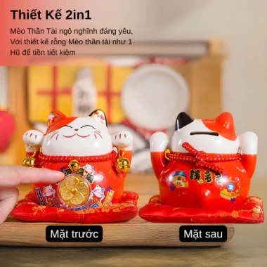 Mèo Thần Tài năng lượng mặt trời vẫy tay - May mắn trang trí phòng khách, bàn làm việc, 60.000đ