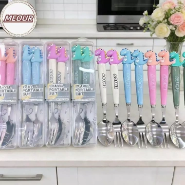 Meour 2 Chiếc Thìa Nĩa Inox Dễ Thương Trẻ Em - Bộ Đồ Ăn Cắm Trại, Hộp Bếp, Giá 74.250₫