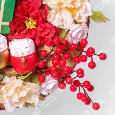 Mẹt Hoa Tết MET01 40cm Mèo Đèn LED - Trang Trí Tết Xuân Giá Ưu Đãi 235k