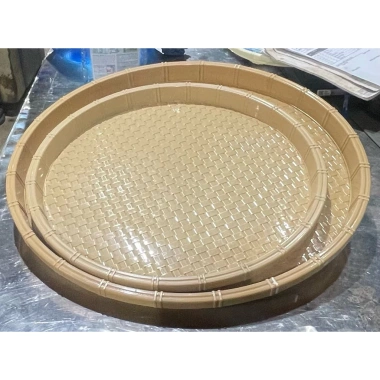 Mẹt nhựa, đĩa nhựa tròn giả mây tre 2 màu nâu vàng‑nâu đậm, đủ size, đựng gỏi, bún đậu - Giá 14.888₫