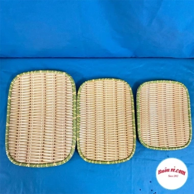 Mẹt nhựa đựng thức ăn chữ nhật dày dặn, giả mây tre, chân đế, Bún đậu, Nem nướng 31.500₫
