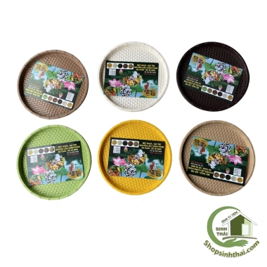 Mẹt nhựa giả mây đựng bún đậu - Khay tròn trắng, vàng, kem, nâu, xanh lá, giá 23.000₫