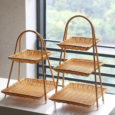 Mẹt nhựa giả mây nhiều tầng, kệ decor bền đẹp sang trọng, đựng hoa quả, bánh kẹo, hành tỏi, giá chỉ 195.000 VND