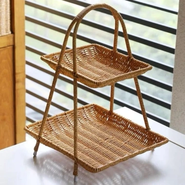 Mẹt nhựa giả mây nhiều tầng, kệ decor bền đẹp sang trọng, đựng hoa quả, bánh kẹo, hành tỏi, giá chỉ 195.000 VND