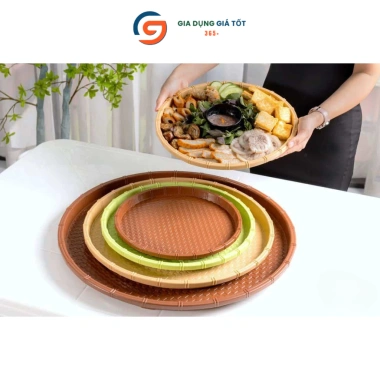Mẹt nhựa giả mây Song Long - Đĩa mẹt tròn đa năng cho sushi, hải sản, trái cây, đồ nướng - Chỉ 19.000₫