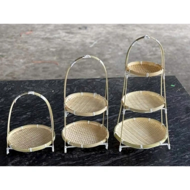 Mẹt Tre 2 Tầng & Kệ Tre 3 Tầng - Mây Tre Đựng Gia Vị An Toàn, Giá 32.000₫