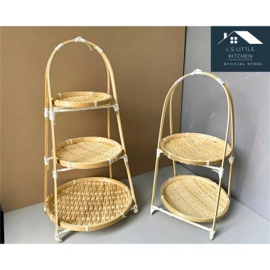 Mẹt Tre 2 Tầng & Kệ Tre 3 Tầng - Mây Tre Đựng Gia Vị An Toàn, Giá 32.000₫