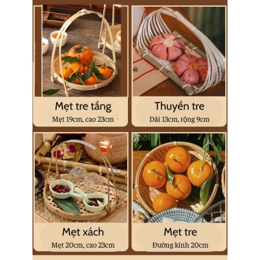 Mẹt Tre Tầng Vuông 1-3 Tầng Đựng Bánh Kẹo Tết Kệ Trang Trí Truyền Thống Giá 29.000₫ 4
