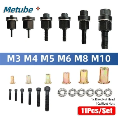 METUBE Bộ 11 Đai Đinh Tán Tay M3 M4 M5 M6 M8 M10 Đầu Kim Loại Dễ Lắp Đặt