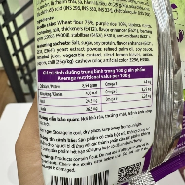 Mì Ăn Liền Gạo Tím Than Hoàng Kim 3 Vị: Chua Cay, Rau Nấm, Spaghetti Trộn - Không Chiên Dầu, 90.000₫ 3