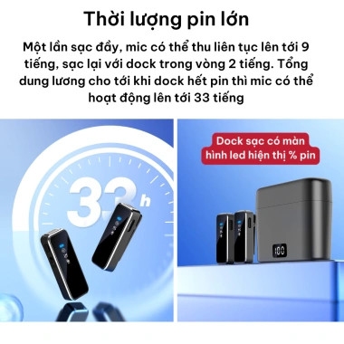 Mic thu âm không dây lọc tiếng ồn, cài áo livestream, quay vlog, pin sạc, giảm echo giá 388.000đ 5