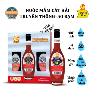 Miễn ship nội thành Hộp 3 chai Nước Mắm Cát Hải 50 độ đạm, giá chỉ 295.000 VND