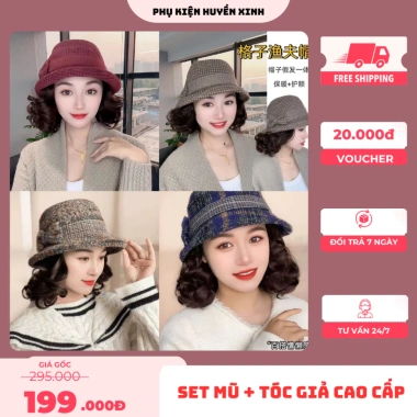 Miễn Ship Set Mũ + Tóc Giả Cao Cấp Dây Rút Bên Trong - Đẹp, Giá 40.000₫