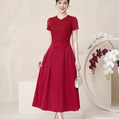 [MIỄN SHIP] Váy MDU3.941 Ren Chervon Hàn 2 lớp lót lụa sang trọng 470k 3