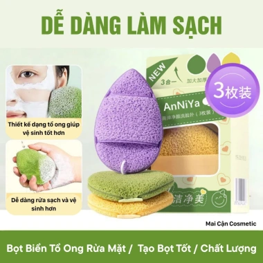 Miếng Bọt Biển Rửa Mặt 3 miếng - Puff mềm mại, làm sạch sâu lỗ chân lông, thân thiện da - chỉ 17.497₫